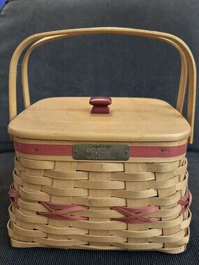 Longaberger Vintage 2000 Red & Tan-Deck the Halls Basket with Liner & Lid